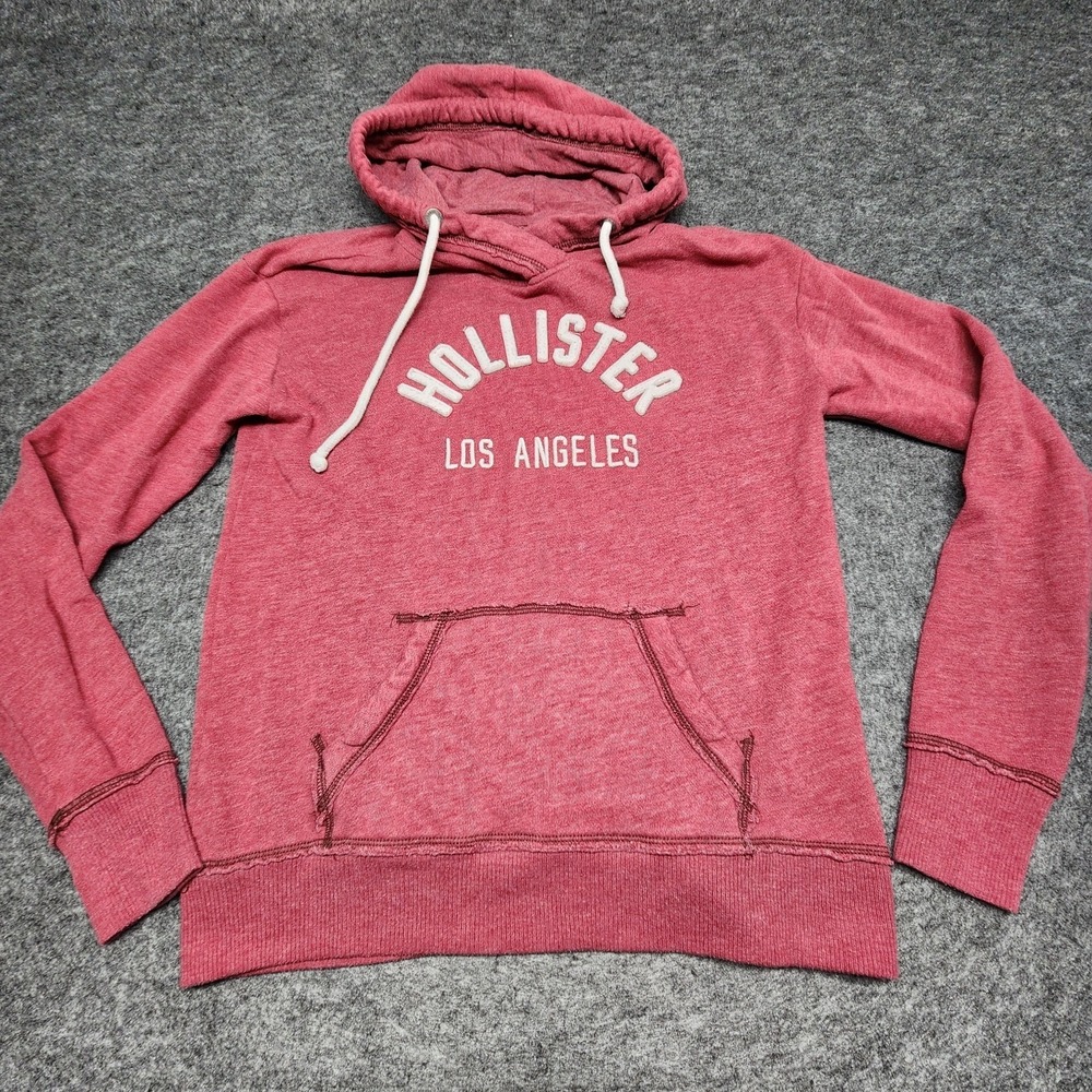 Hollister Womens Distressed Raised Spell Out Logo Hoodie Sweatshirt Maroon Small